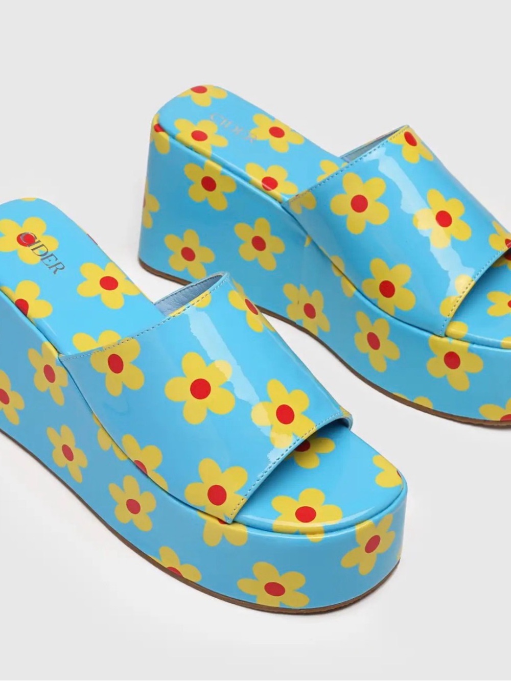 Cider Blue Floral Platform Slides